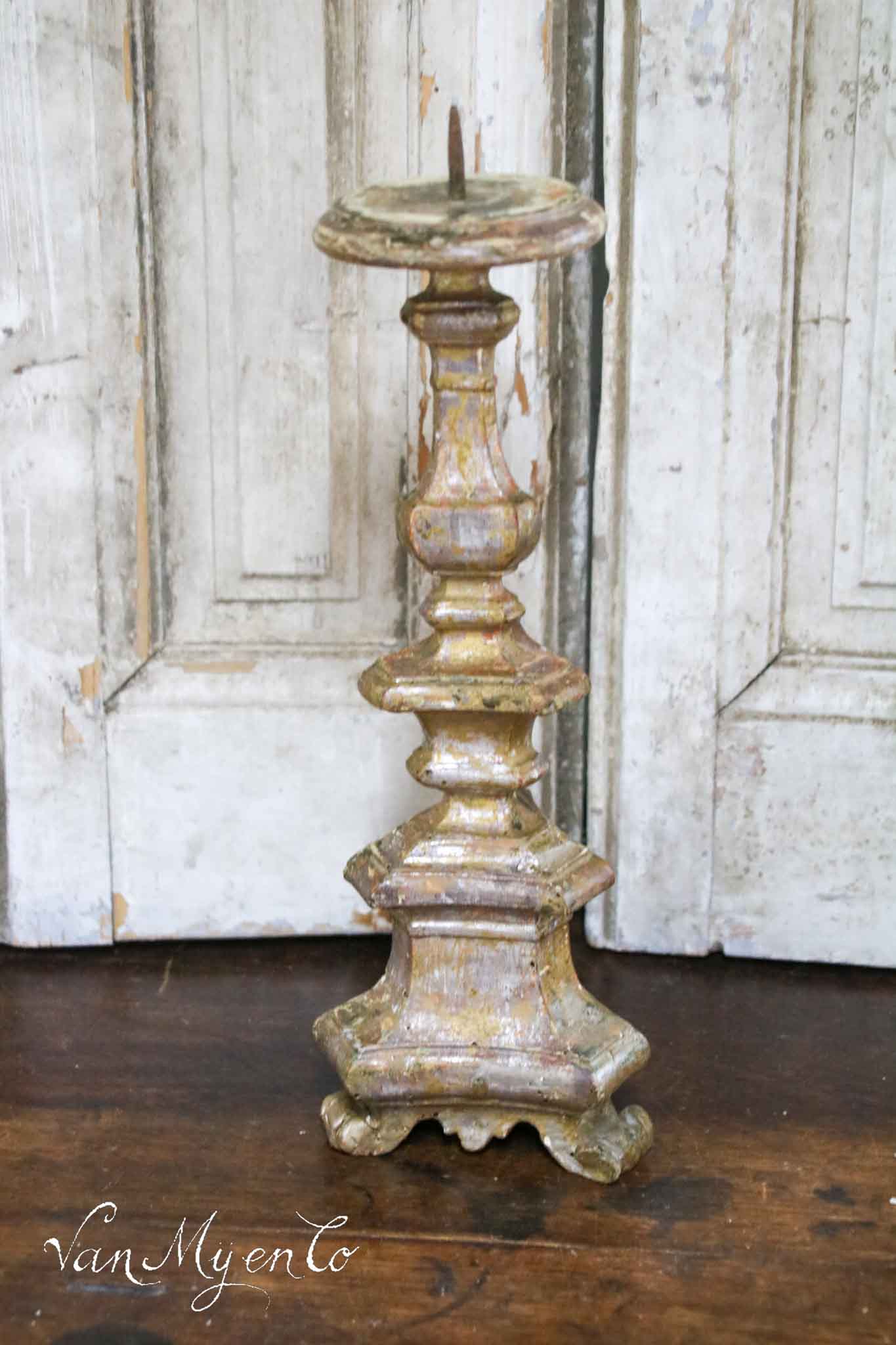 Kerzenständer aus Holz mit Blattsilber (3)