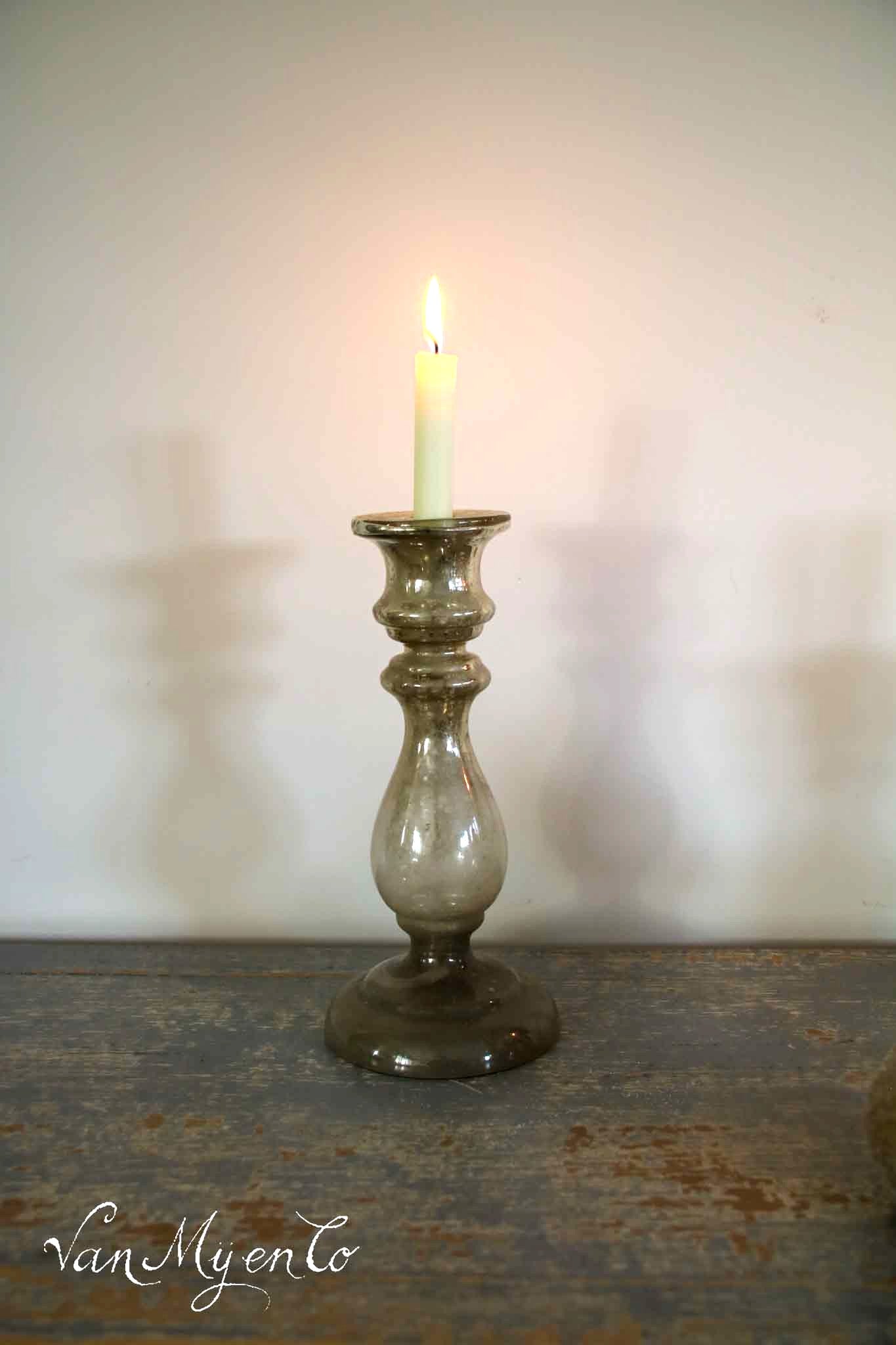 Large worn silver glass candlestick (4)