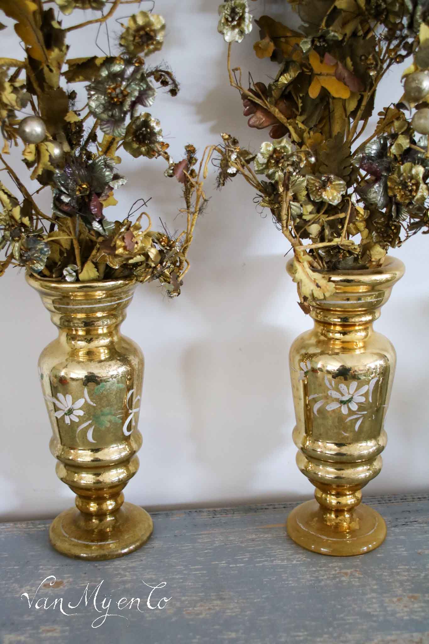 Antique gold glass vases