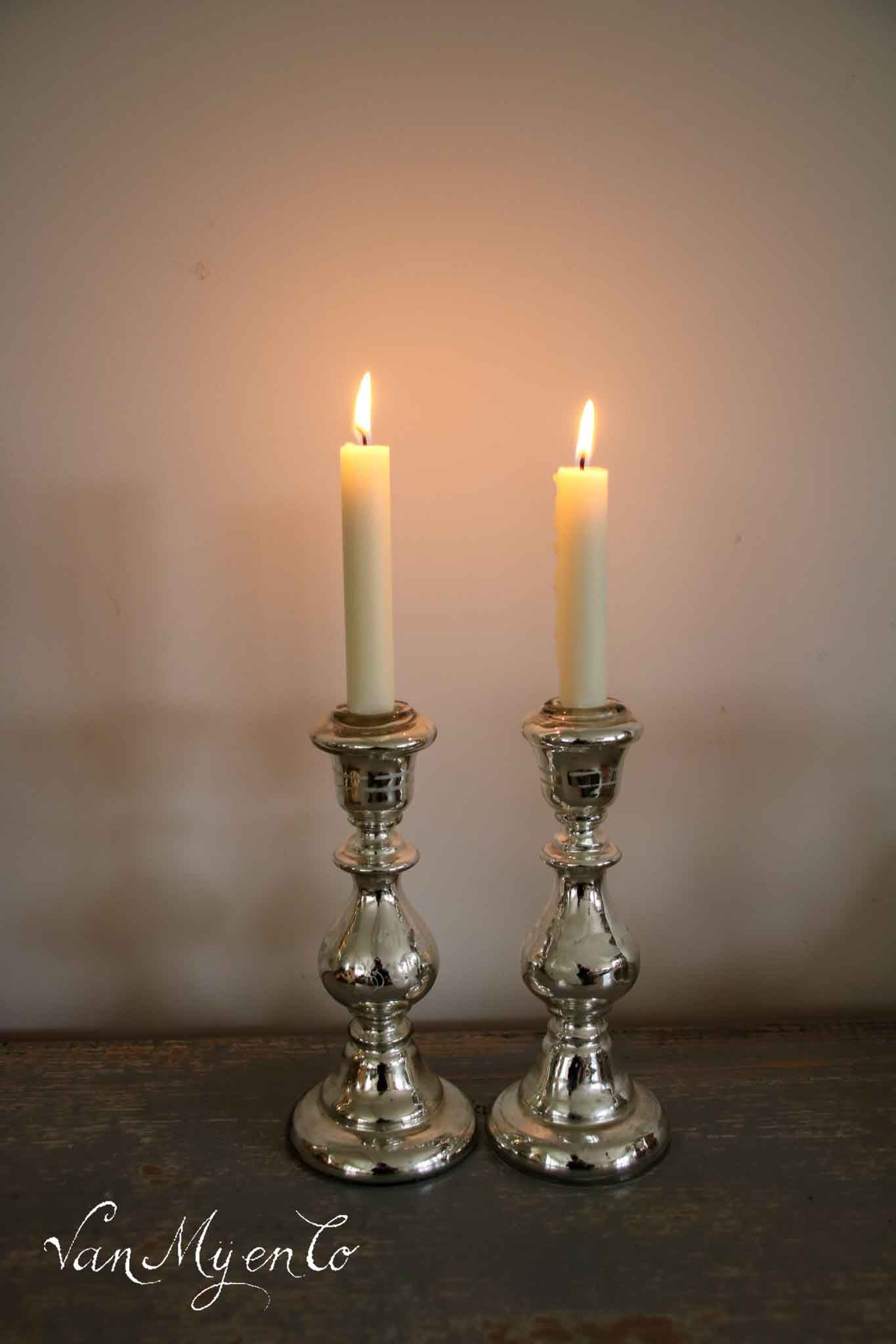 Set of silver glass candlesticks (7)