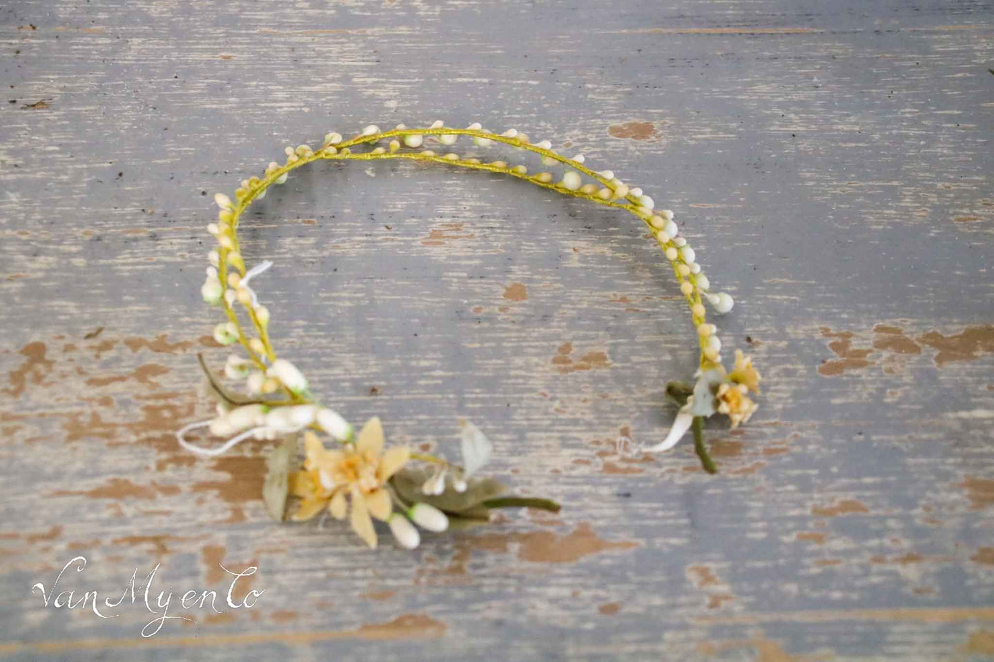 Wreath with wax flowers